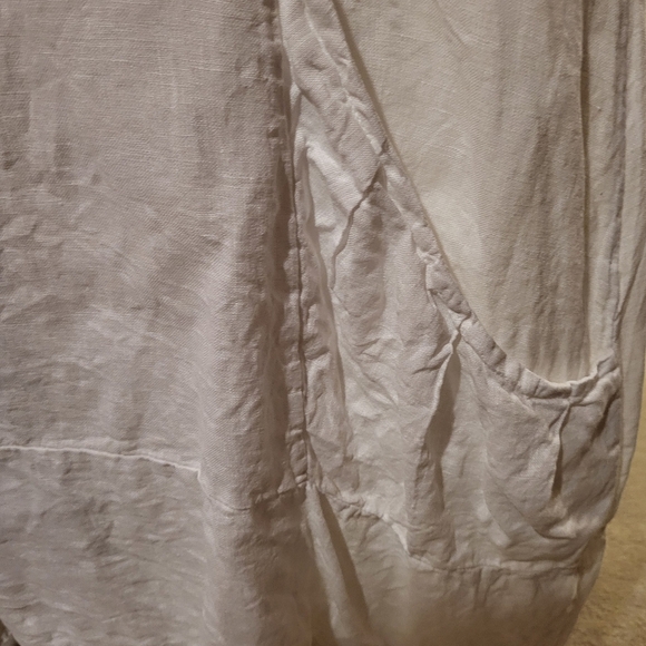 Vasna Italy Linen White Roll Sleeve Unlined Dress With Pockets Size Petite Large - Picture 3 of 8